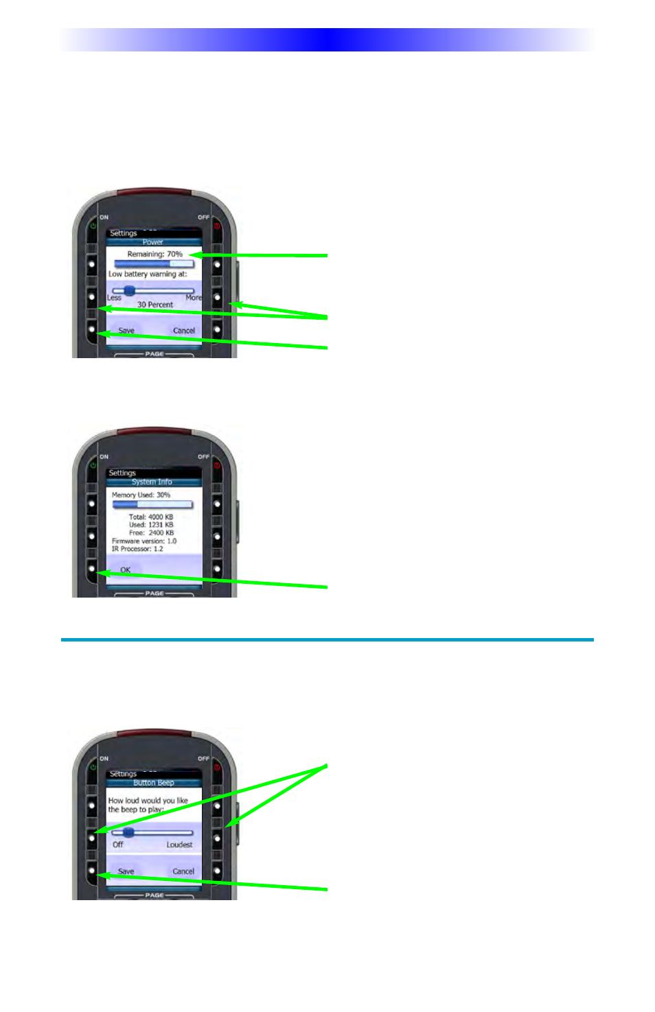 Setting the button beep volume | Universal Remote Control (URS) MX-880Z User Manual | Page 14 / 20