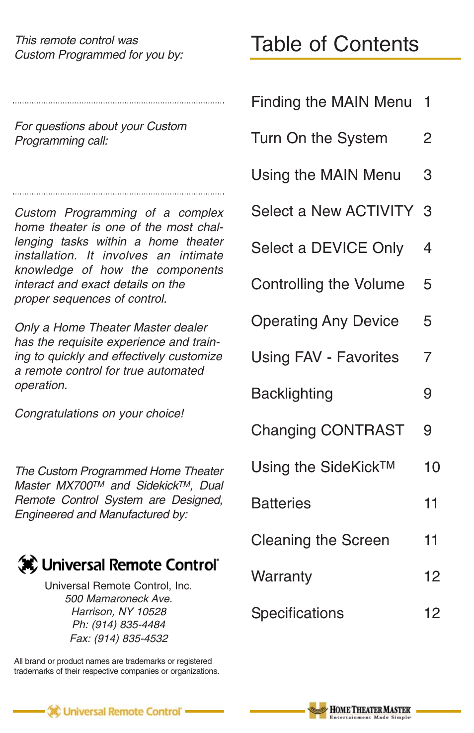 Universal Remote Control (URS) MX-700 User Manual | Page 2 / 9