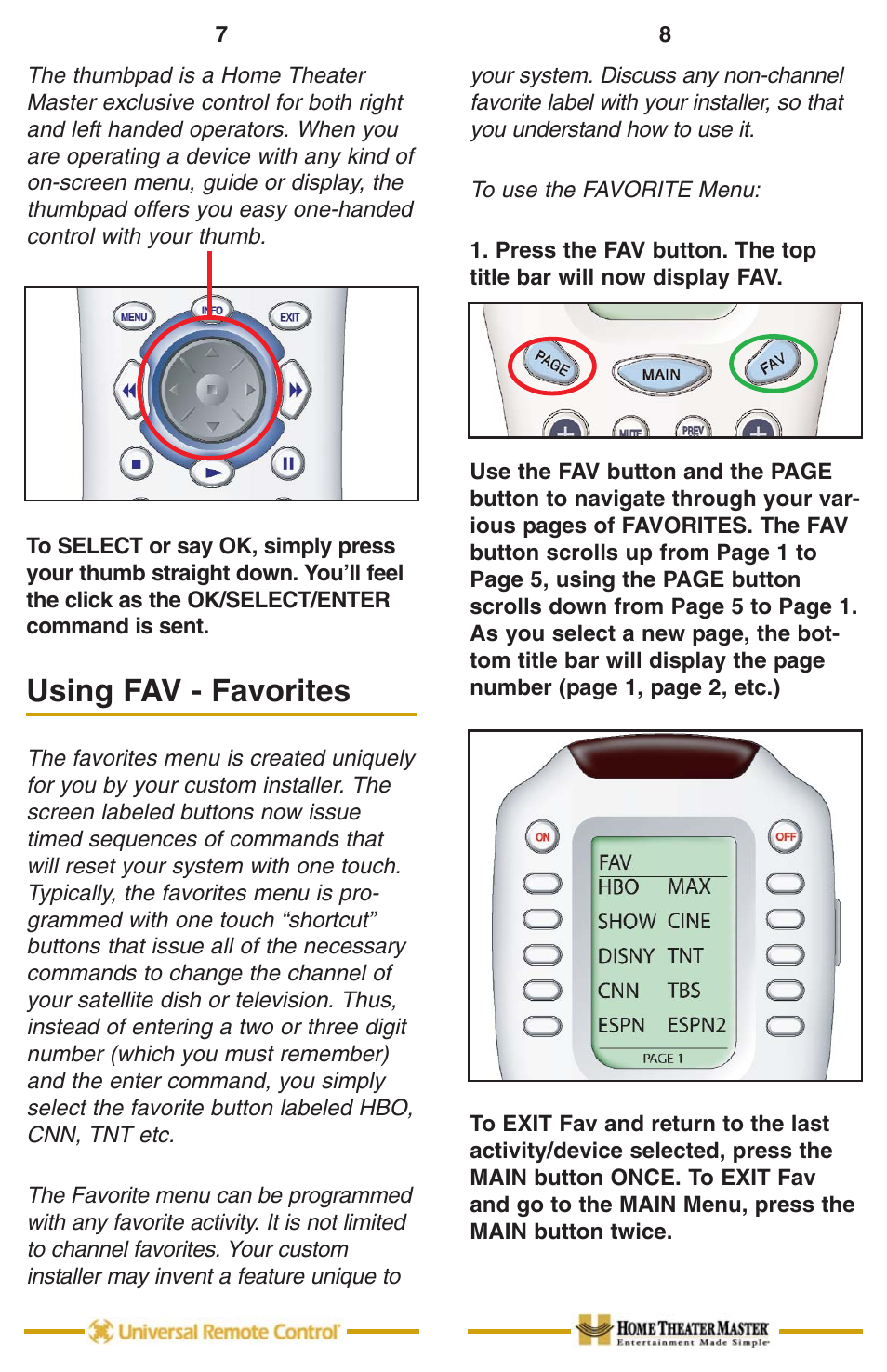 Using fav - favorites | Universal Remote Control (URS) MX-700 User Manual | Page 6 / 9