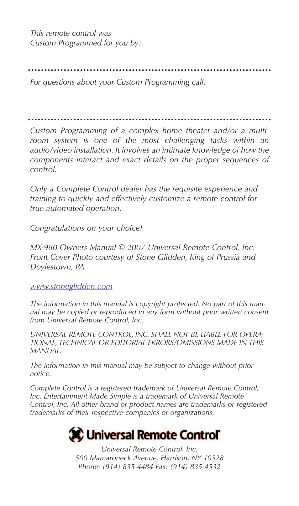 Universal Remote Control (URS) URC Home Theater Master MX-980 User Manual | Page 2 / 16