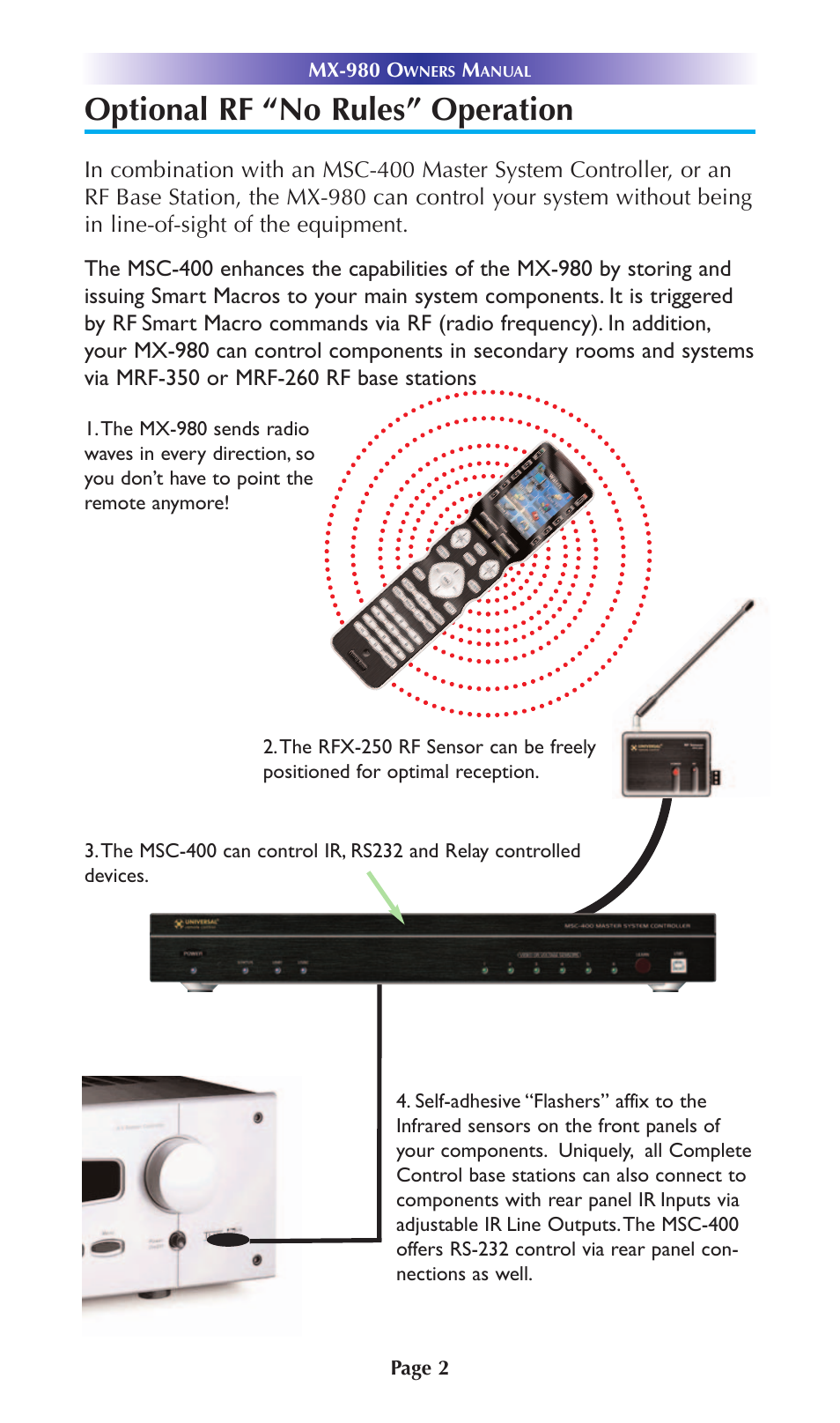 Optional rf “no rules” opera, Optional rf “no rules” operation | Universal Remote Control (URS) URC Home Theater Master MX-980 User Manual | Page 5 / 16