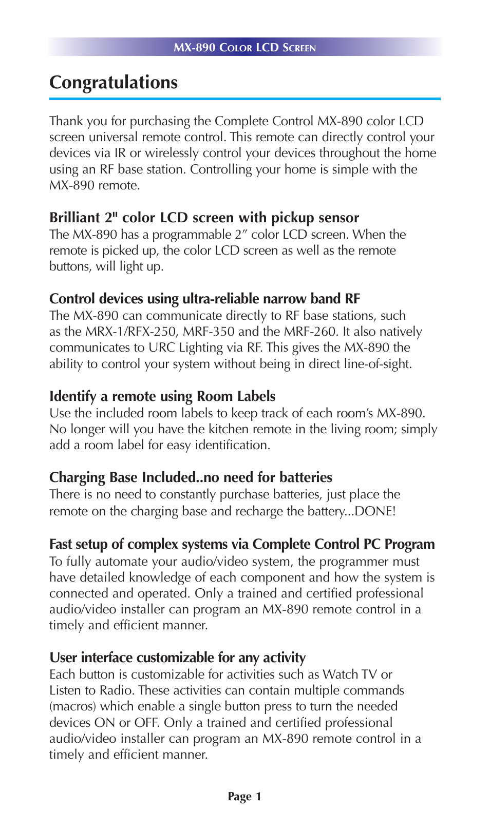 Universal Remote Control (URS) Color LCD Screen MX-890 User Manual | Page 4 / 20