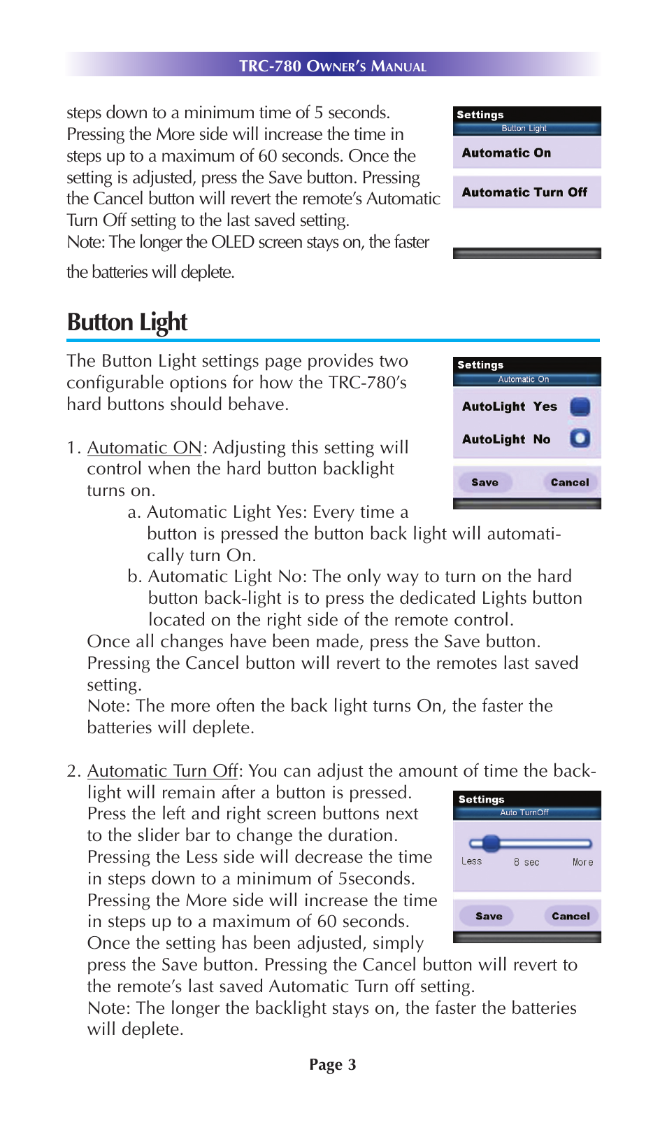 Button light | Universal Remote Control (URS) TRC-780 User Manual | Page 6 / 16