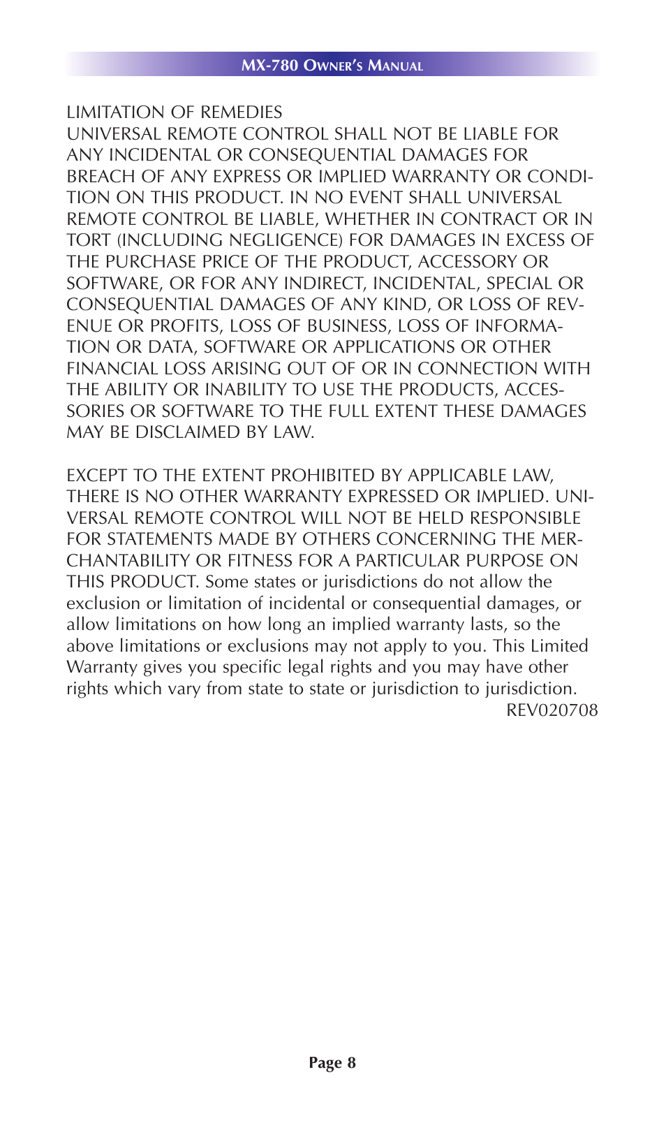 Universal Remote Control (URS) MX-780 User Manual | Page 11 / 16