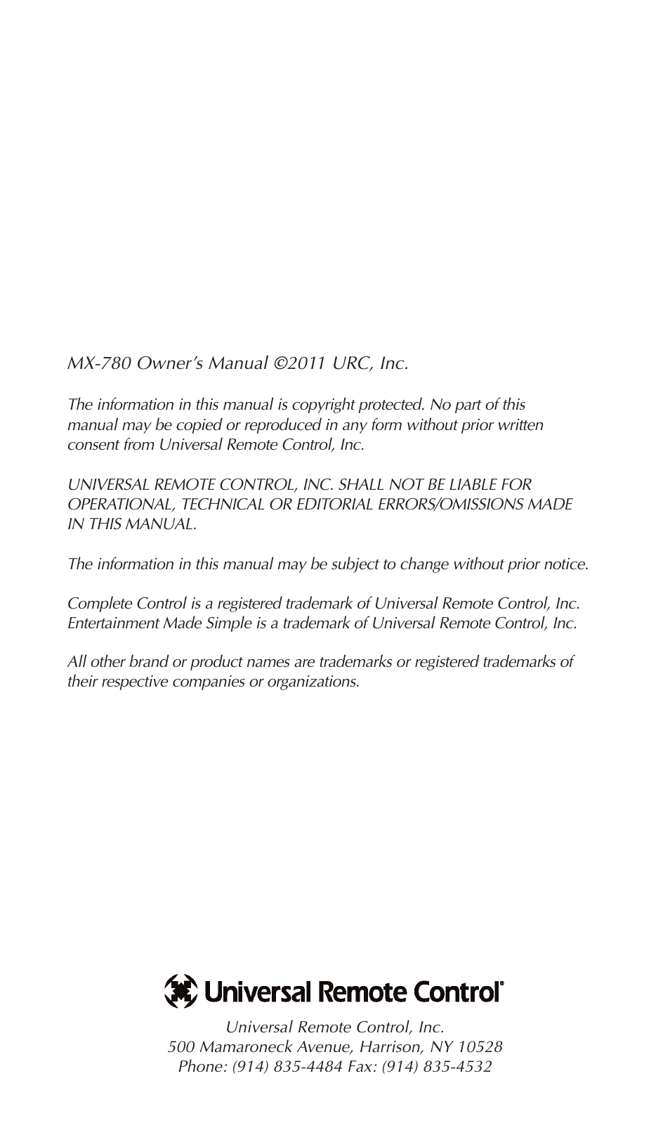 Universal Remote Control (URS) MX-780 User Manual | Page 2 / 16