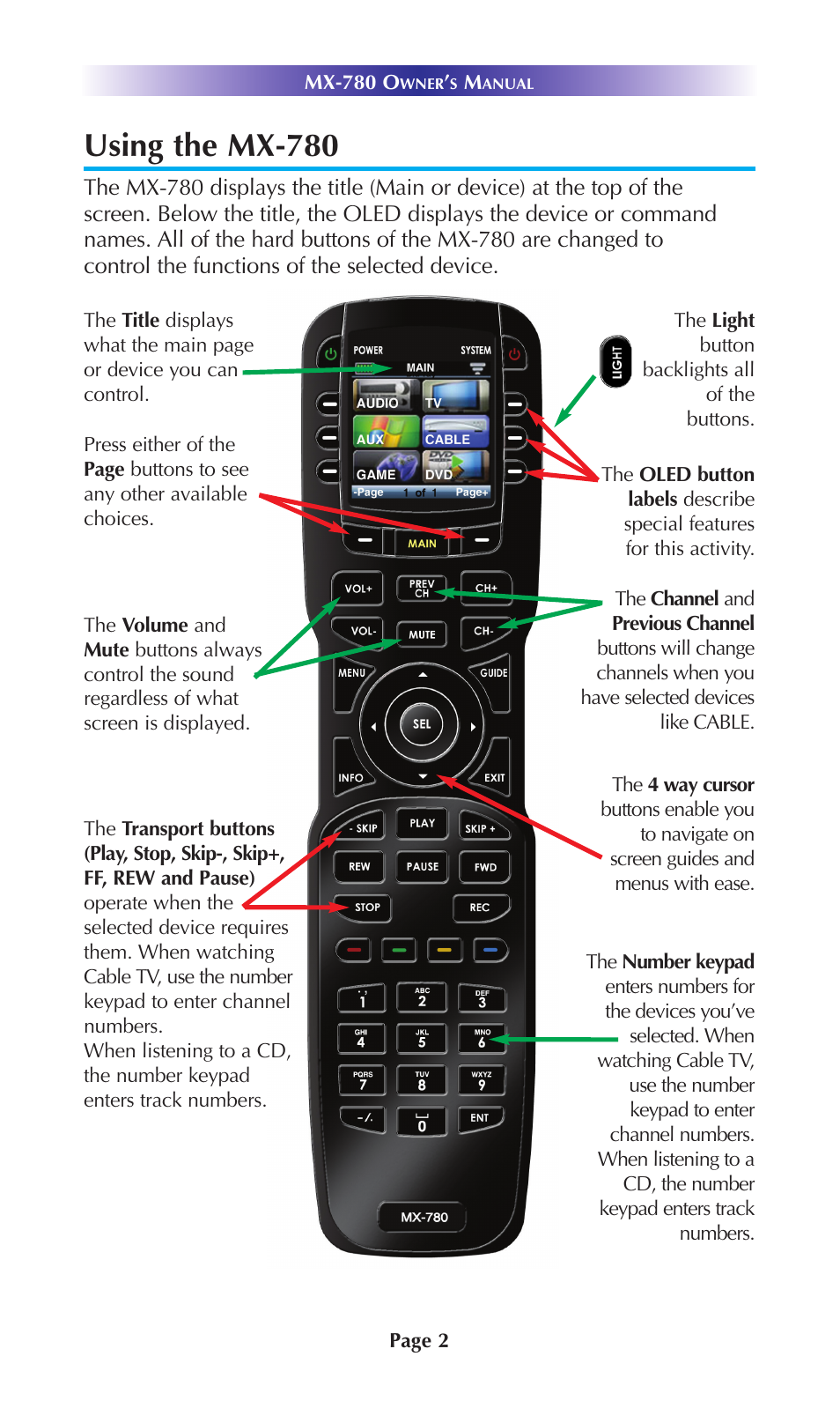 Using the mx-780 | Universal Remote Control (URS) MX-780 User Manual | Page 5 / 16