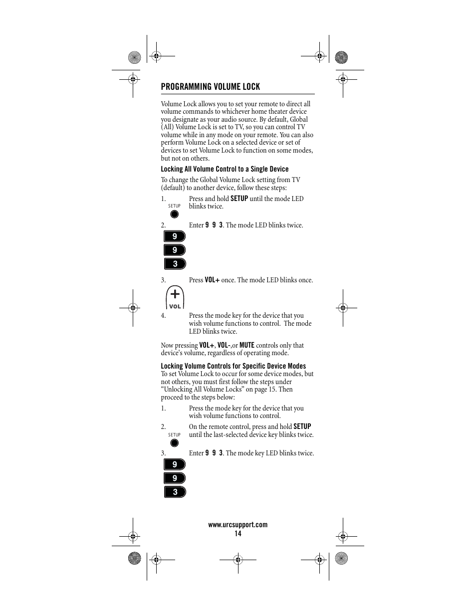 Programming volume lock | Universal Electronics Titan M2056-C User Manual | Page 14 / 56