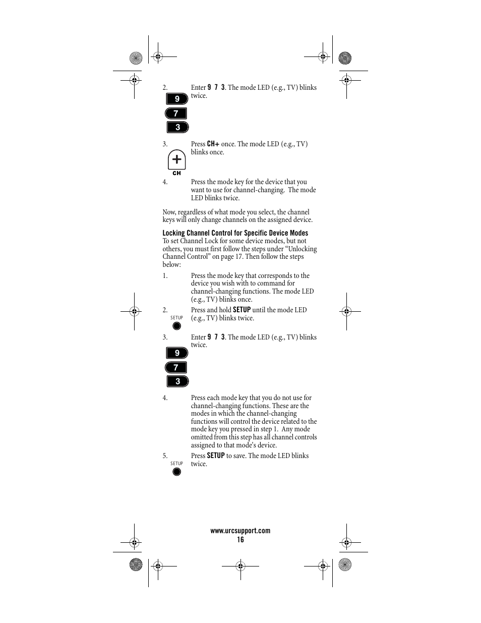 Locking channel control for specific device modes | Universal Electronics Titan M2056-C User Manual | Page 16 / 56