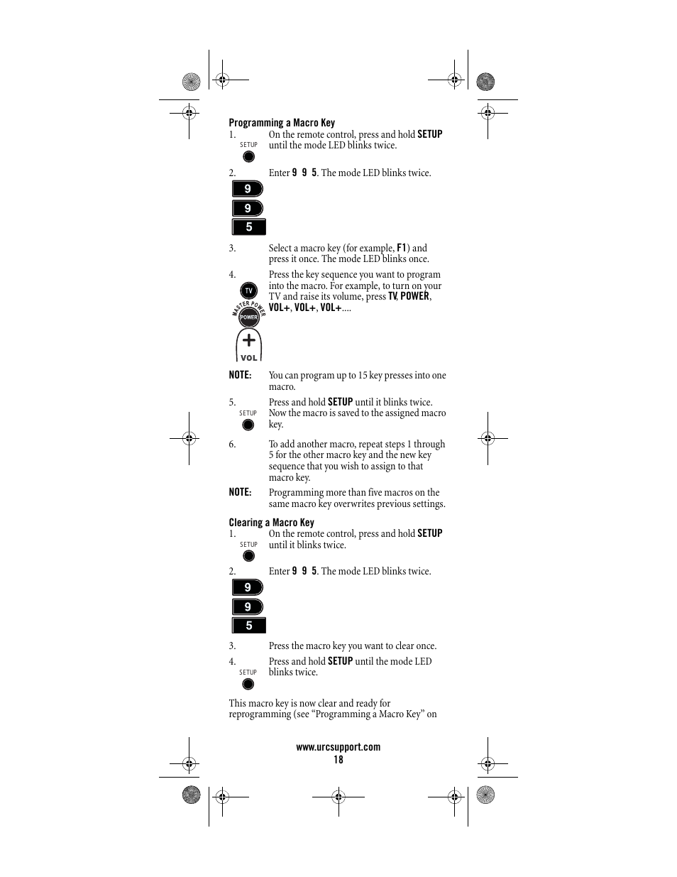 Programming a macro key, 18 clearing a macro key | Universal Electronics Titan M2056-C User Manual | Page 18 / 56
