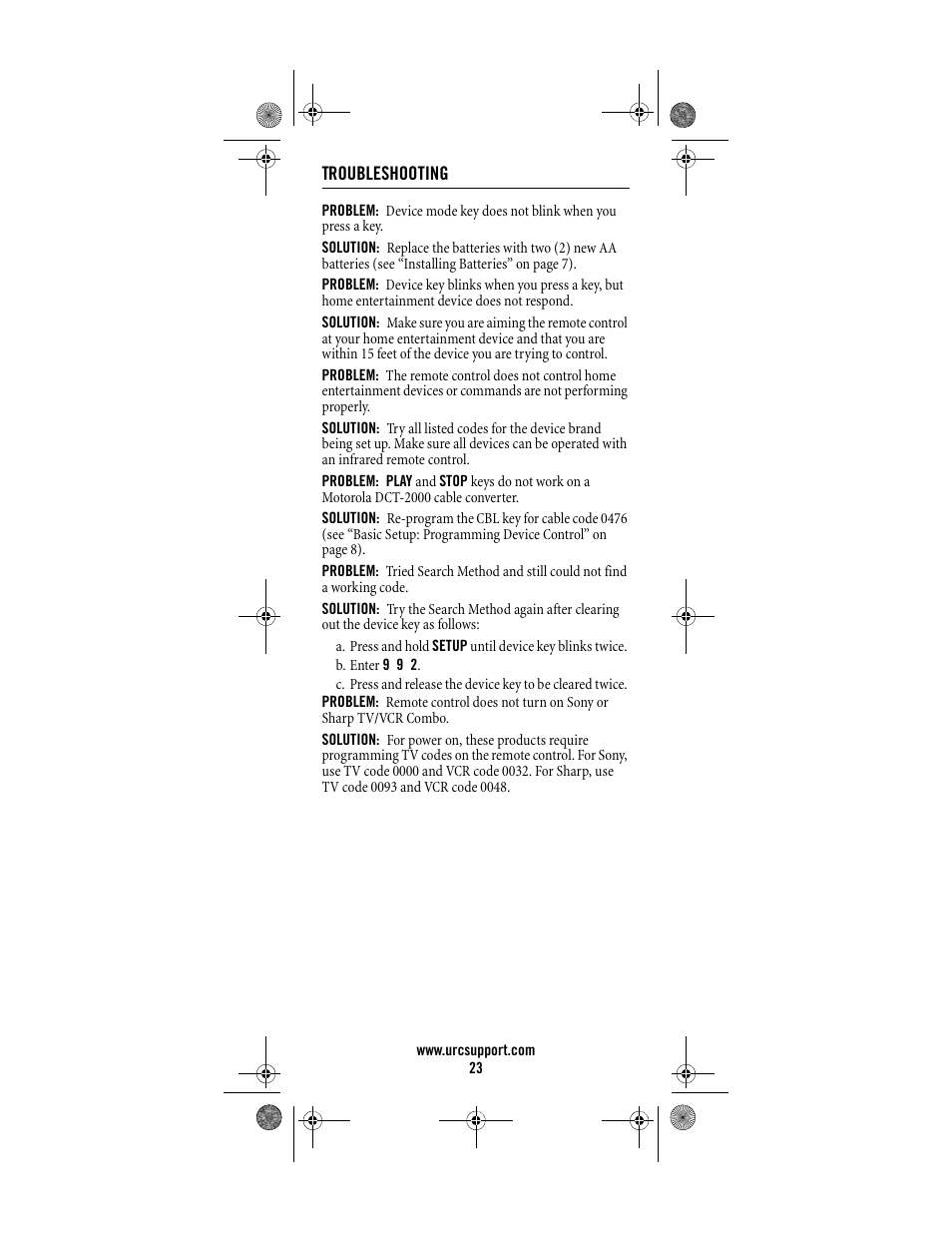 Troubleshooting | Universal Electronics Titan M2056-C User Manual | Page 23 / 56