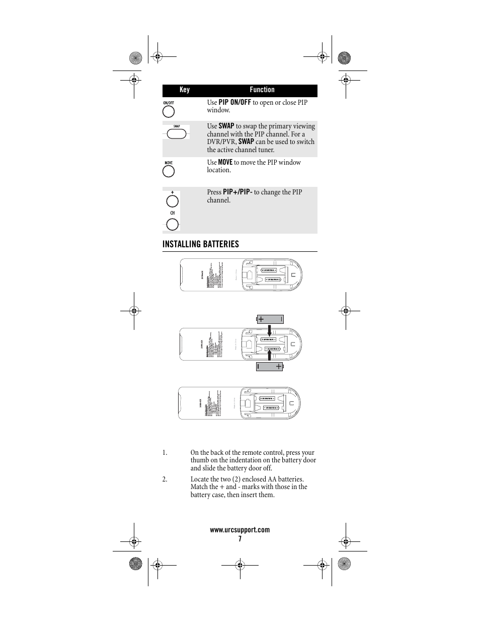 Installing batteries | Universal Electronics Titan M2056-C User Manual | Page 7 / 56