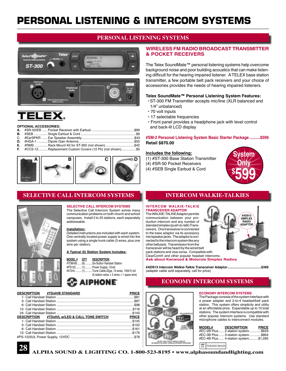 Personal listening & intercom systems, System only, Personal listening systems | Ultimate Products Alpha Sound JRX118S User Manual | Page 4 / 8