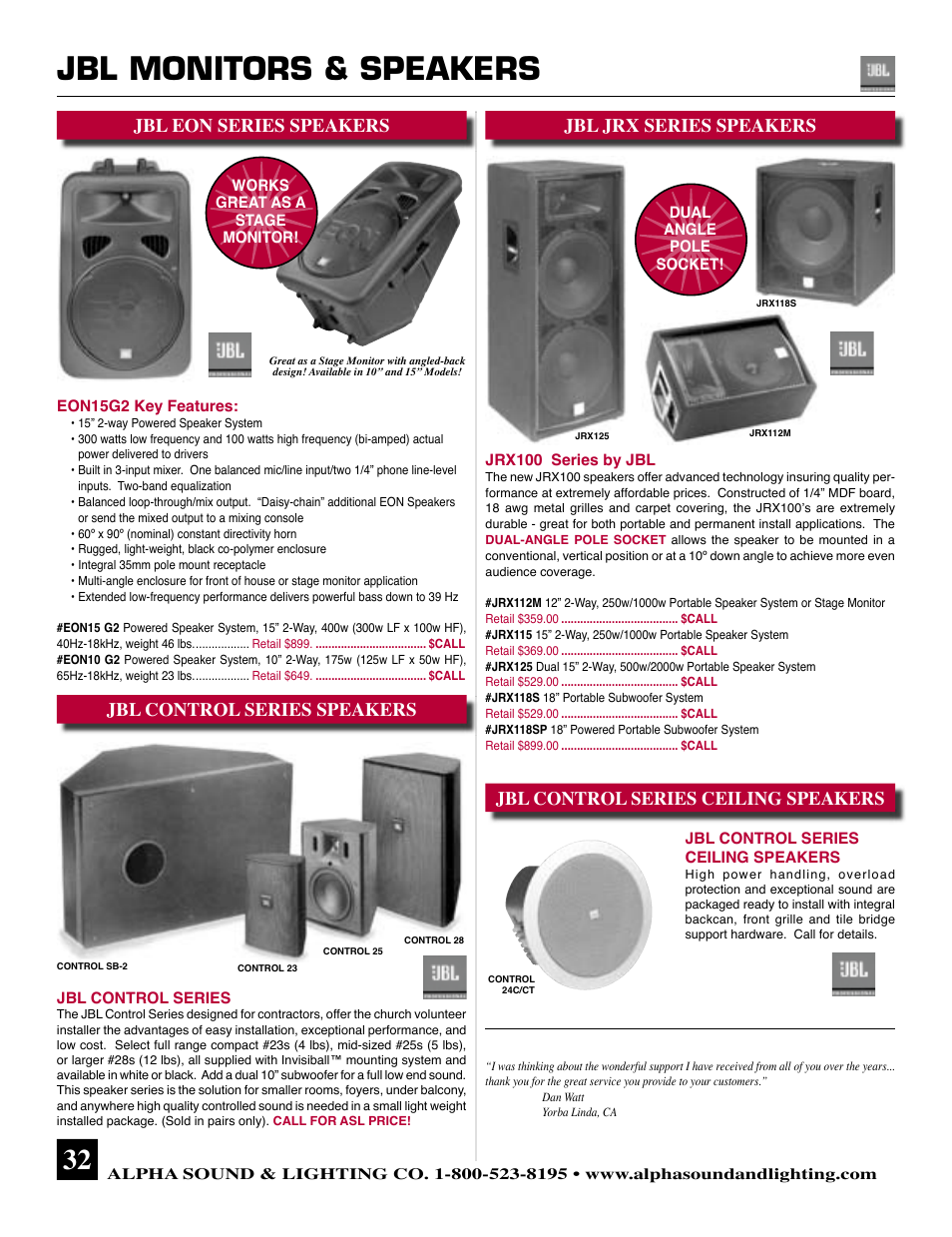 Jbl monitors & speakers, Jbl eon series speakers jbl jrx series speakers | Ultimate Products Alpha Sound JRX118S User Manual | Page 8 / 8