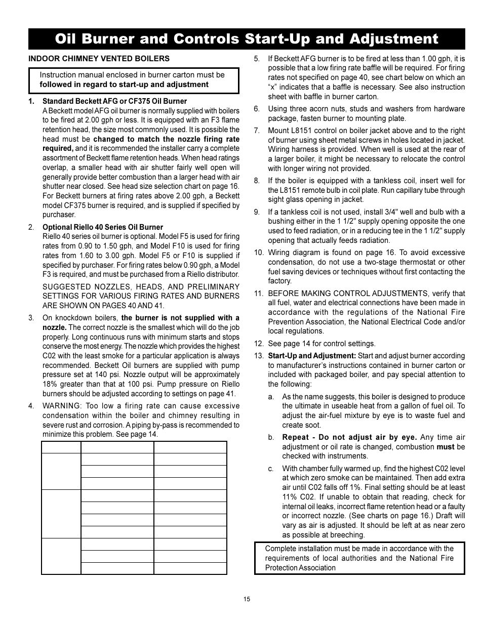 Oil burner and controls start-up and adjustment | Ultimate Products PF Series User Manual | Page 17 / 44