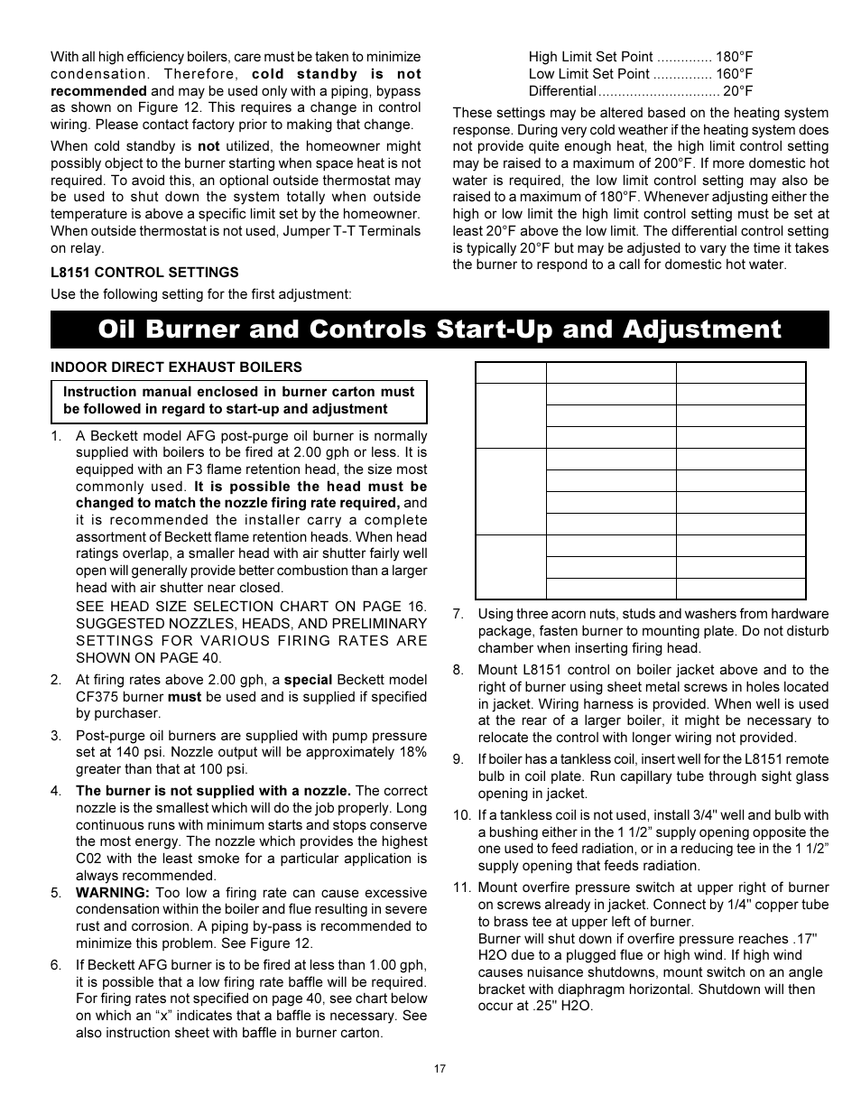 Oil burner and controls start-up and adjustment | Ultimate Products PF Series User Manual | Page 19 / 44