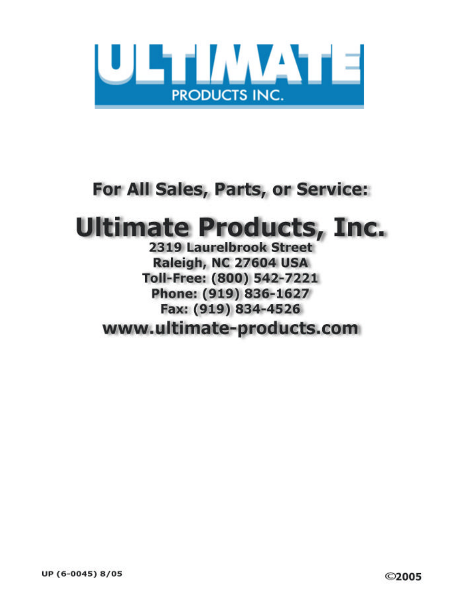 Ultimate Products SGX User Manual | Page 58 / 58