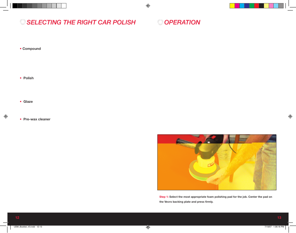 Selecting the right car polish, Operation | Ultimate Products 1000 User Manual | Page 7 / 13