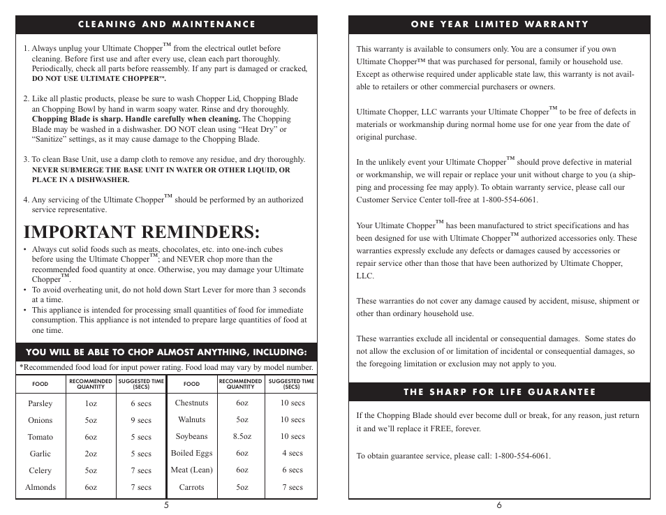 Important reminders | Ultimate Products Food Chopper User Manual | Page 4 / 4