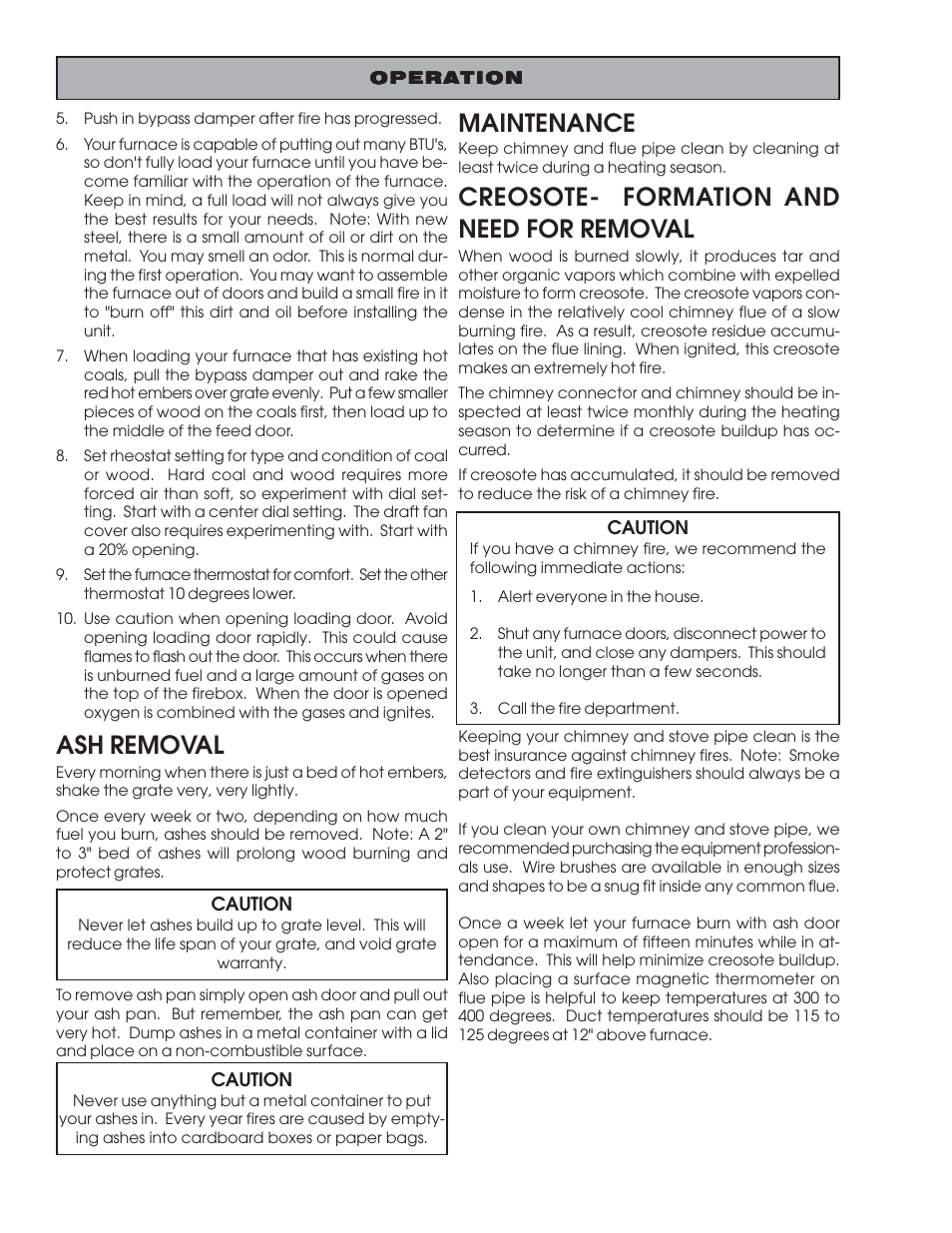 Ash removal, Maintenance, Creosote- formation and need for removal | United States Stove Company 30A User Manual | Page 16 / 24