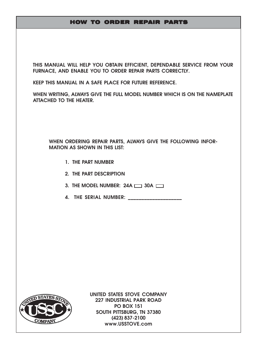 United States Stove Company 30A User Manual | Page 24 / 24