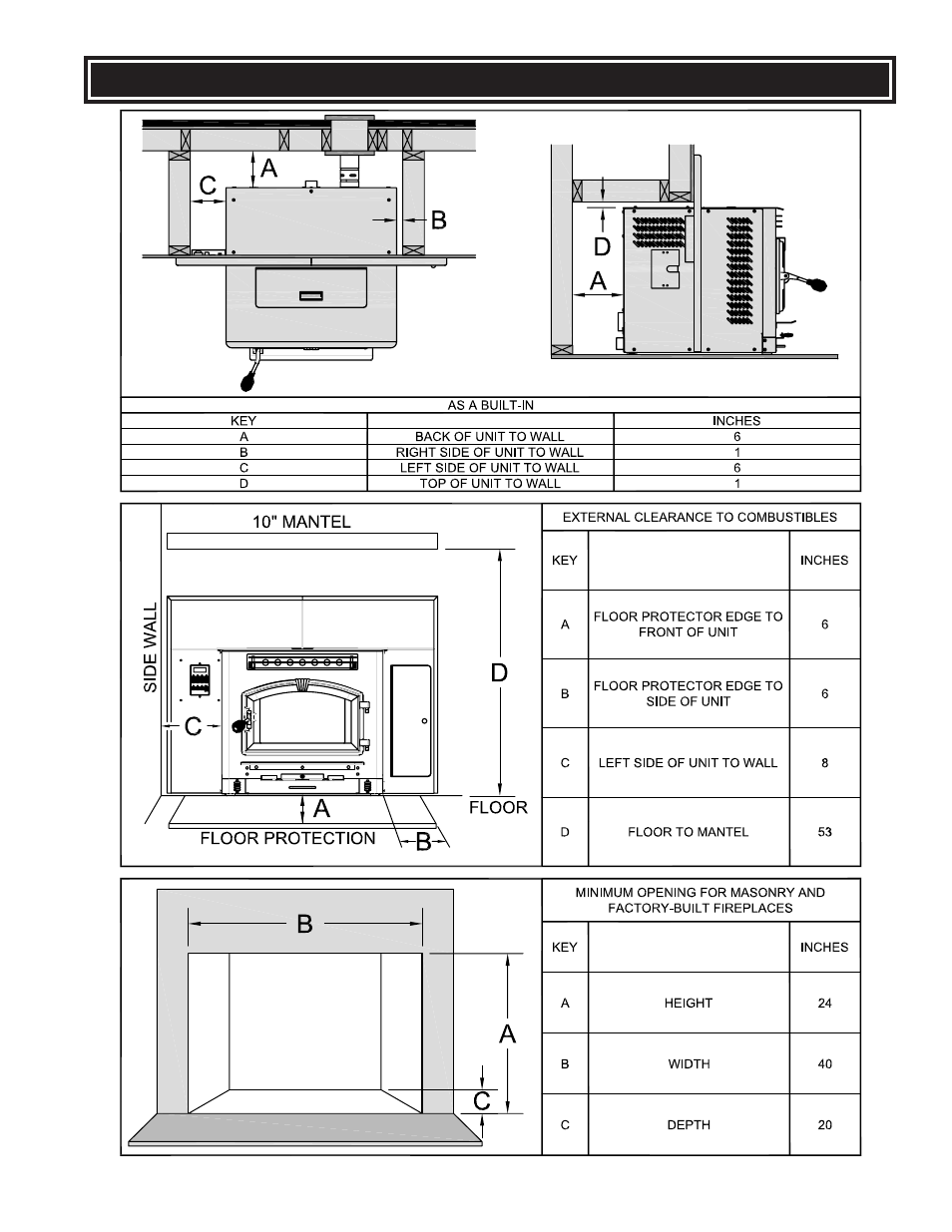 Clearances to combustibles 6039i | United States Stove Company 6039I User Manual | Page 9 / 32