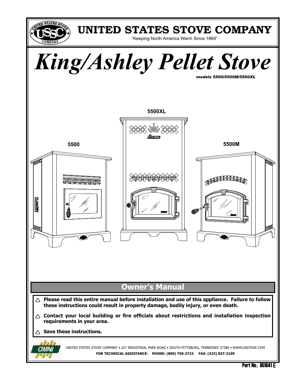 United States Stove Company KING/ASHLEY PELLET STOVE 5500M User Manual | 24 pages