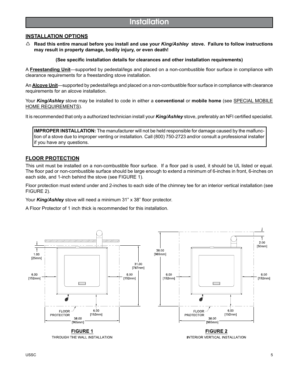 Installation | United States Stove Company KING/ASHLEY PELLET STOVE 5500M User Manual | Page 5 / 24