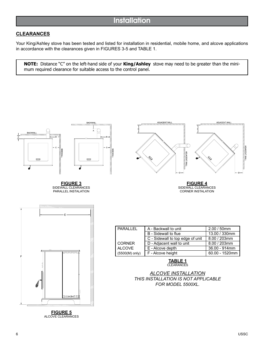Installation | United States Stove Company KING/ASHLEY PELLET STOVE 5500M User Manual | Page 6 / 24