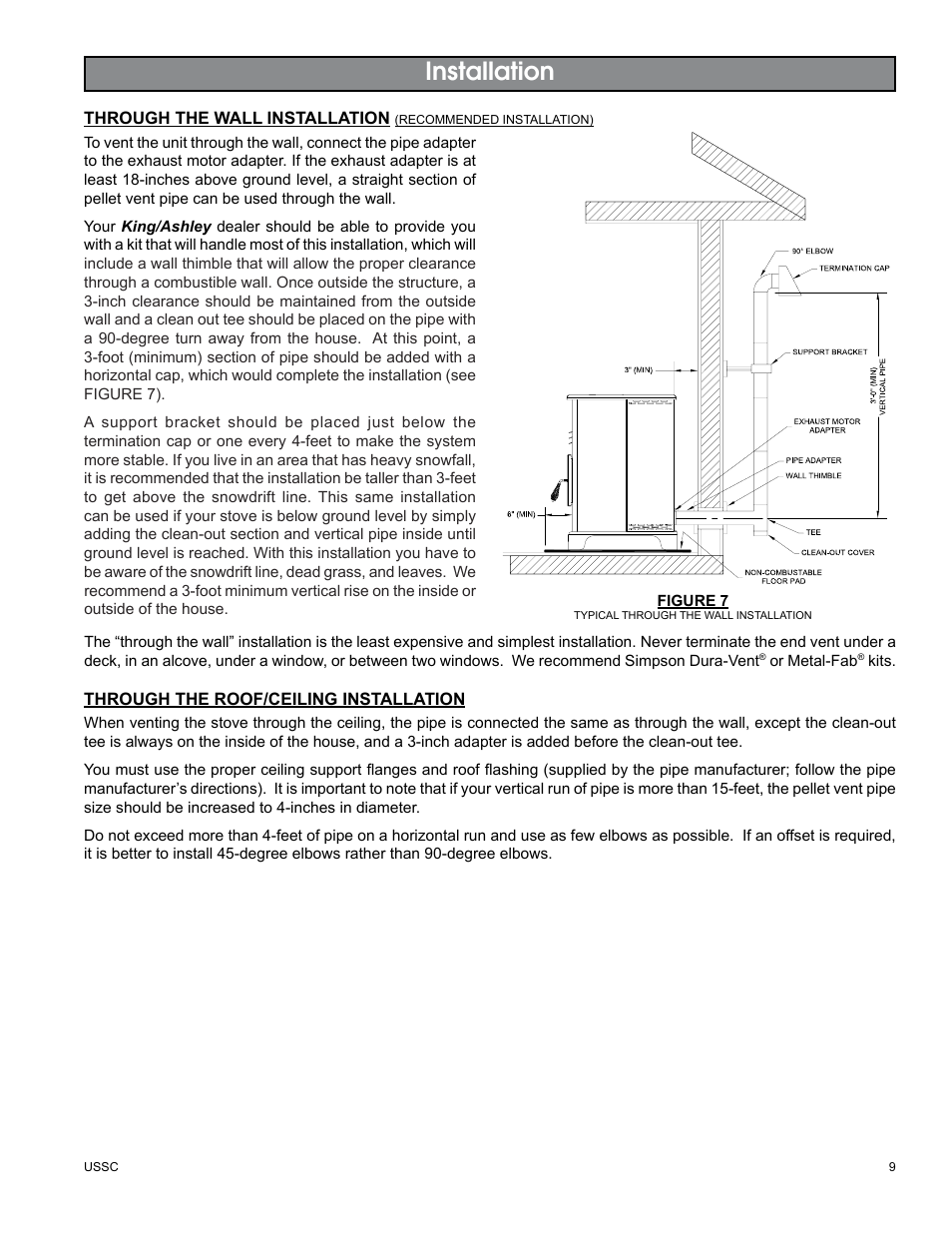 Installation | United States Stove Company KING/ASHLEY PELLET STOVE 5500M User Manual | Page 9 / 24