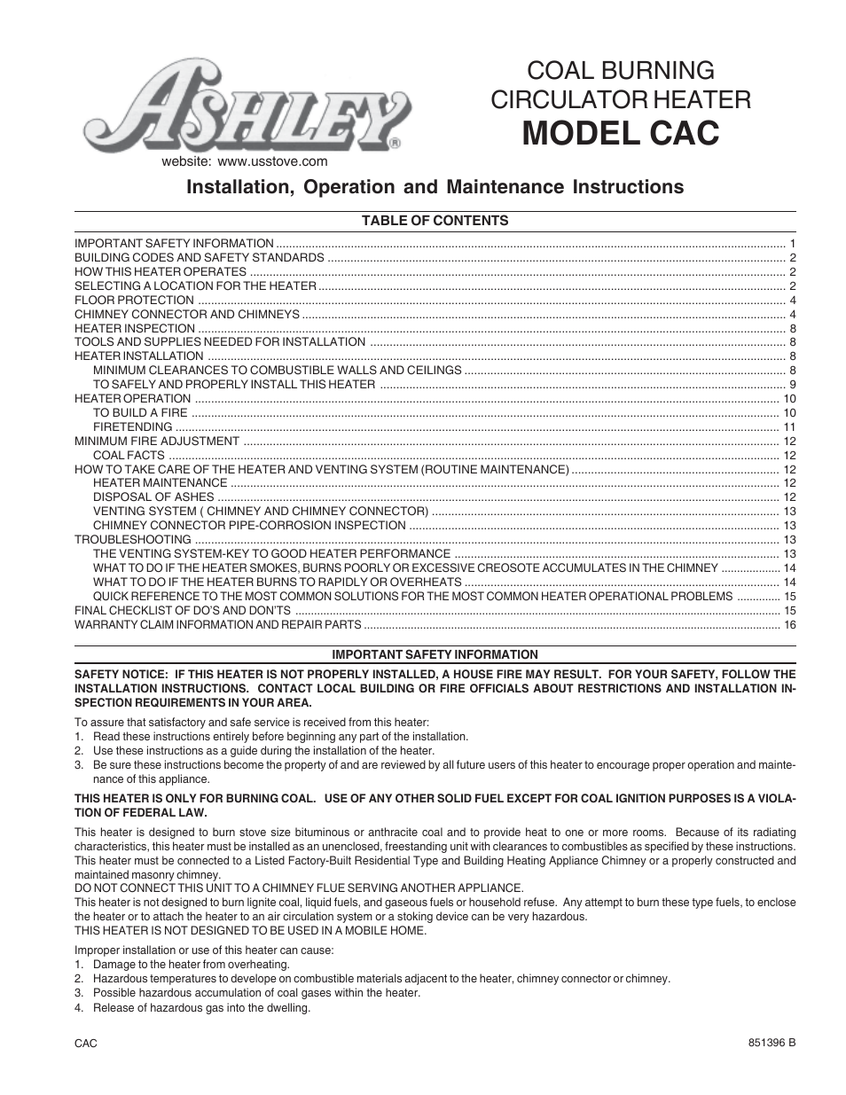 United States Stove Company DR6 User Manual | 18 pages