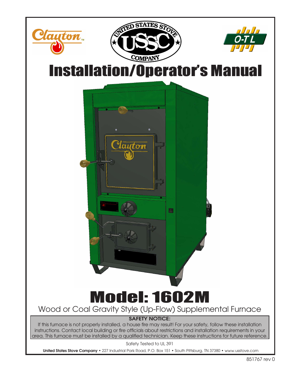 United States Stove Company NITED STATES STOV 1602M User Manual | 20 pages