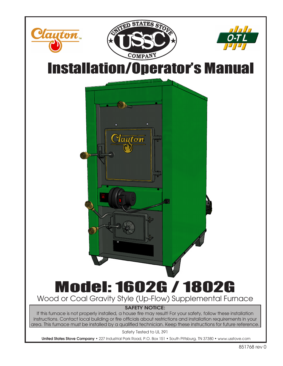 United States Stove Company 1602G User Manual | 20 pages