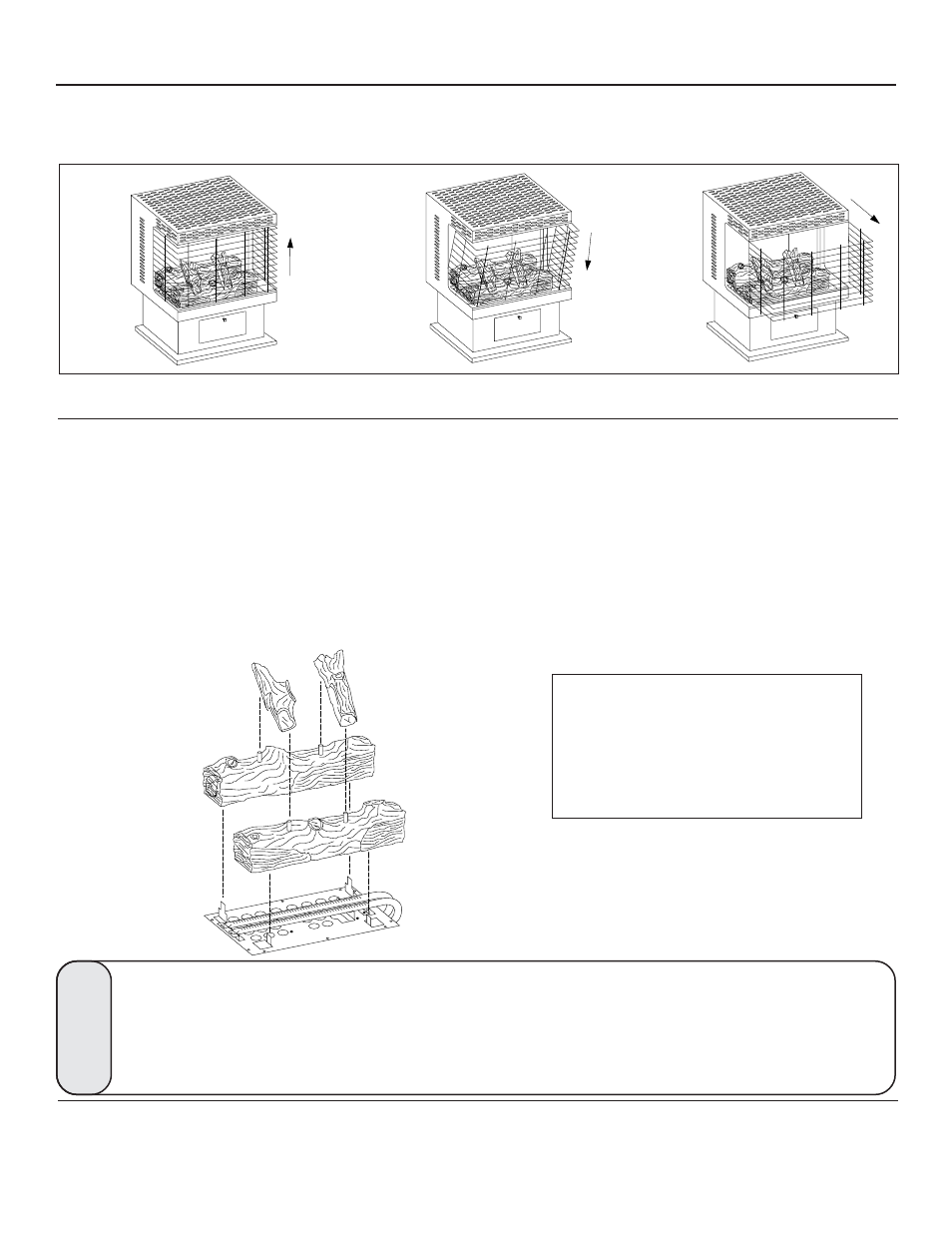 Removing front screen, Log assembly | United States Stove Company CAVALIER C9830N User Manual | Page 10 / 24