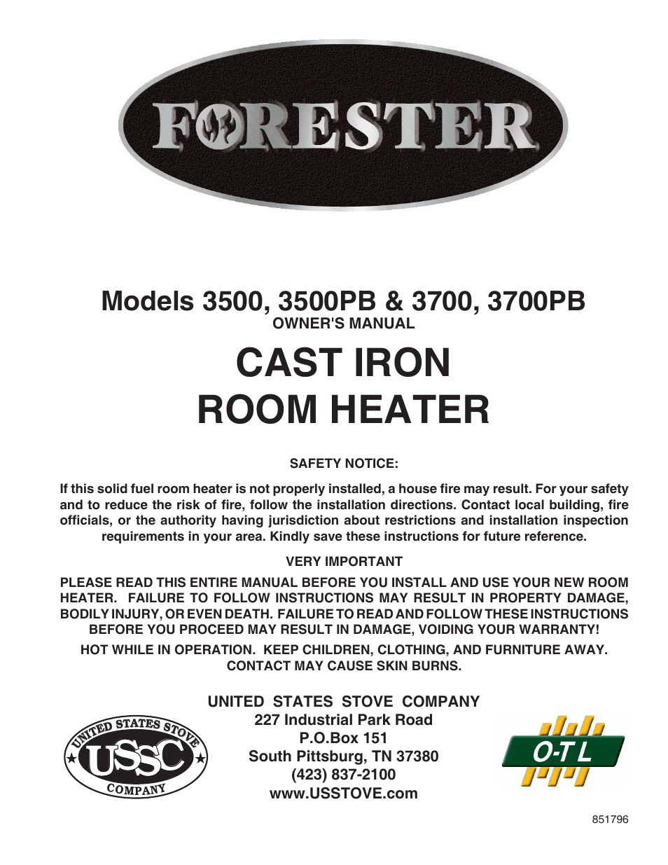United States Stove Company 3700 User Manual | 20 pages