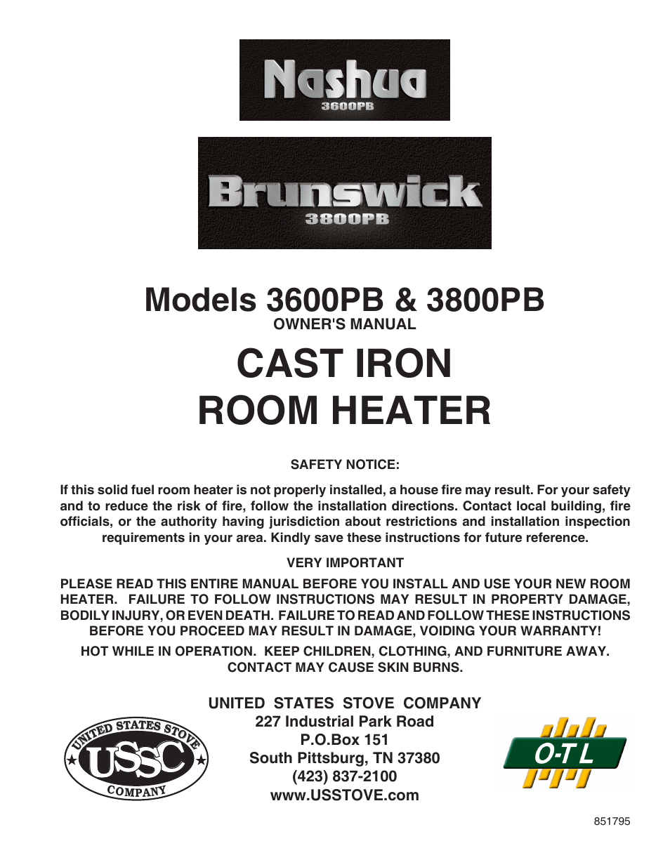 United States Stove Company 3800PB User Manual | 20 pages