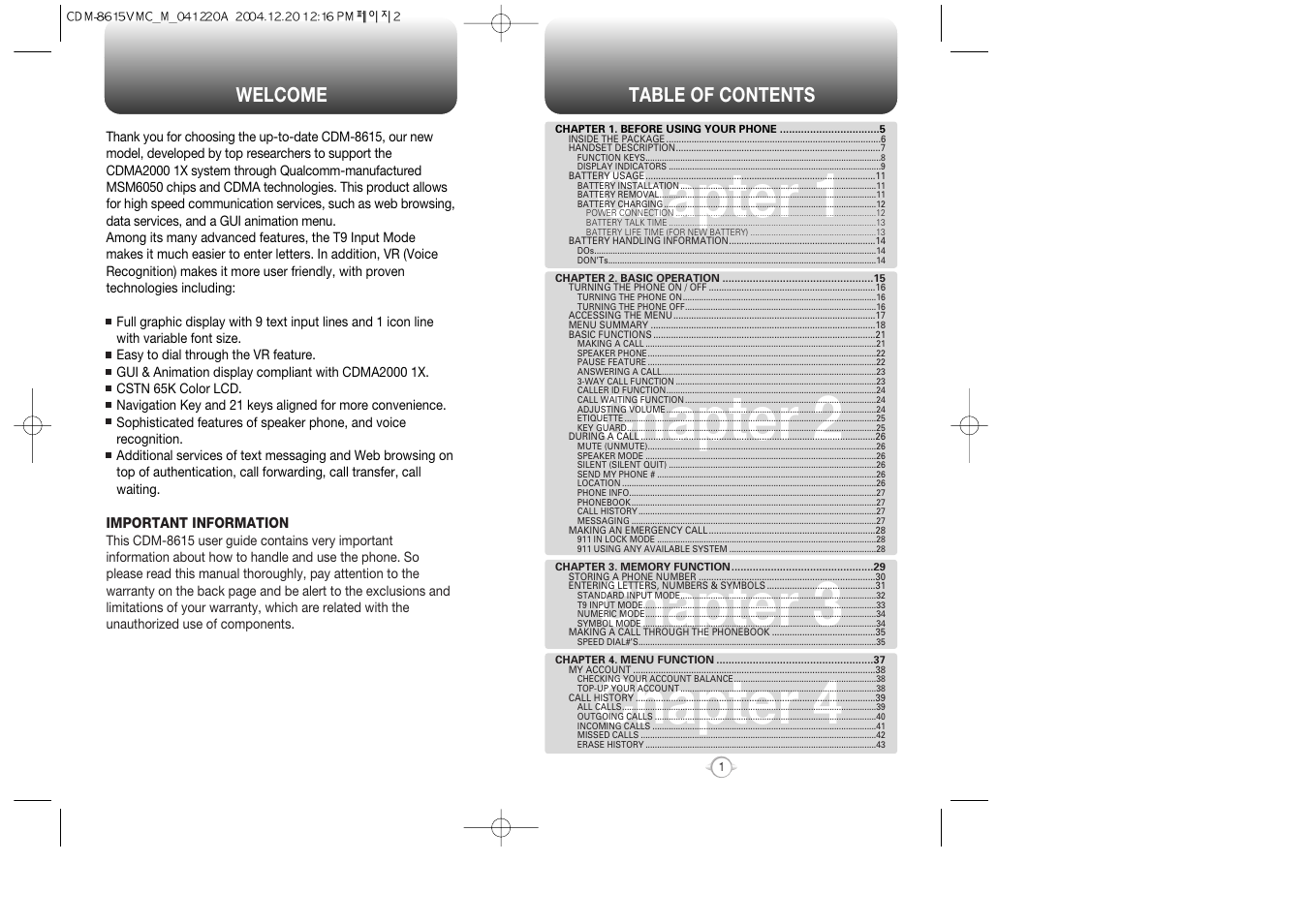 Chapter 1 chapter 2 chapter 3 chapter 4 | UTStarcom CDM-8615 User Manual | Page 2 / 66
