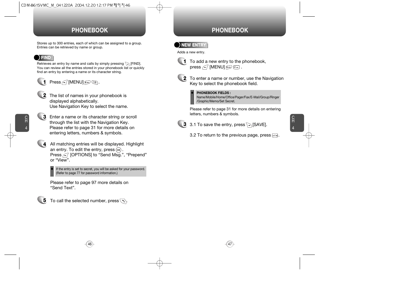 Phonebook | UTStarcom CDM-8615 User Manual | Page 25 / 66