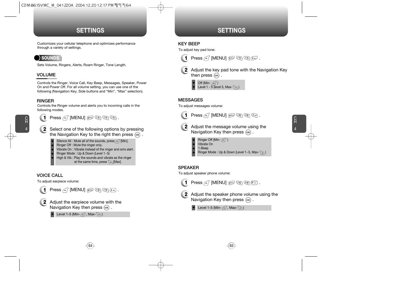 Settings | UTStarcom CDM-8615 User Manual | Page 34 / 66