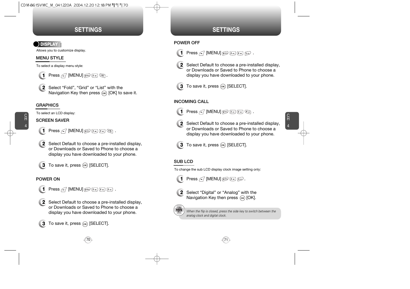 Settings | UTStarcom CDM-8615 User Manual | Page 37 / 66