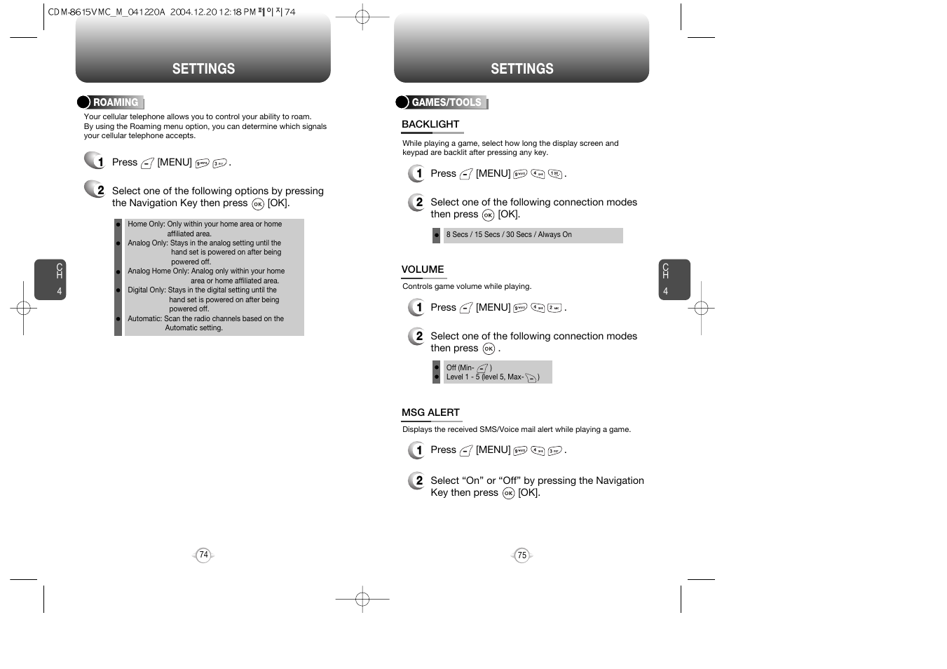 Settings | UTStarcom CDM-8615 User Manual | Page 39 / 66