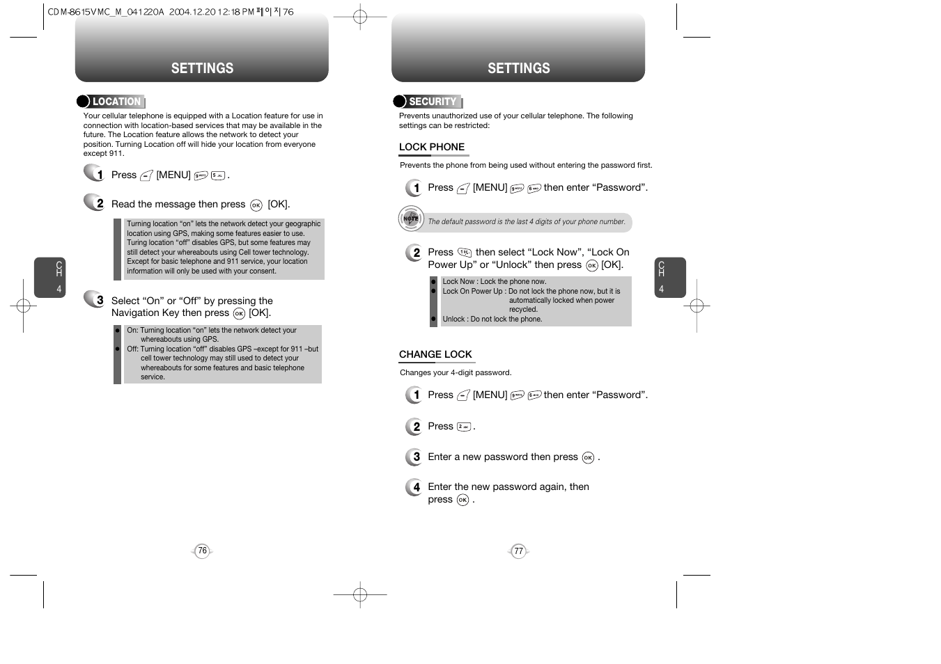 Settings | UTStarcom CDM-8615 User Manual | Page 40 / 66