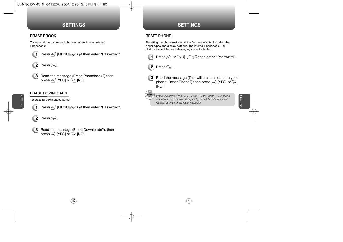 Settings | UTStarcom CDM-8615 User Manual | Page 42 / 66