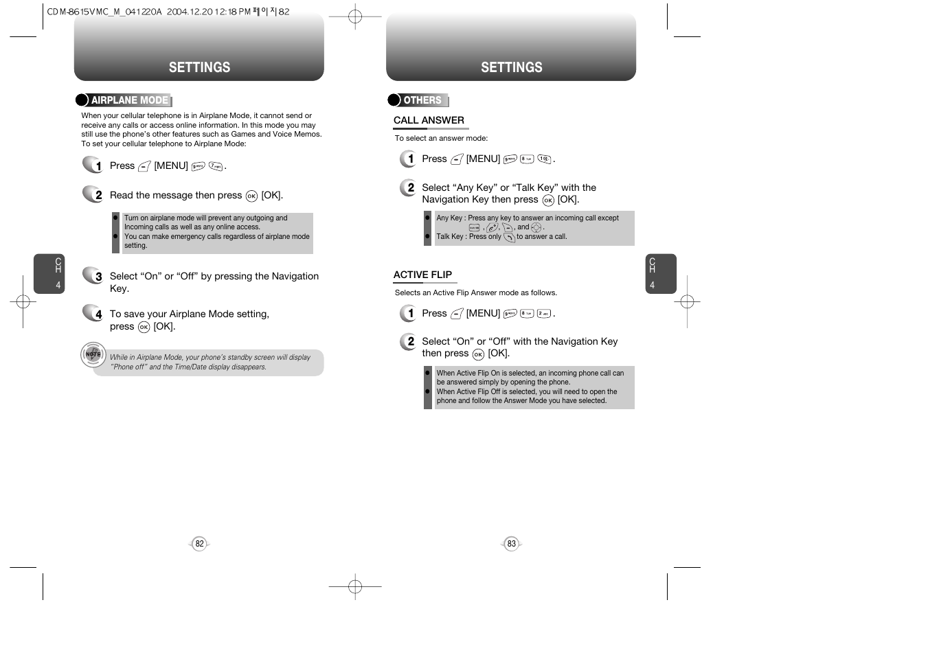 Settings | UTStarcom CDM-8615 User Manual | Page 43 / 66