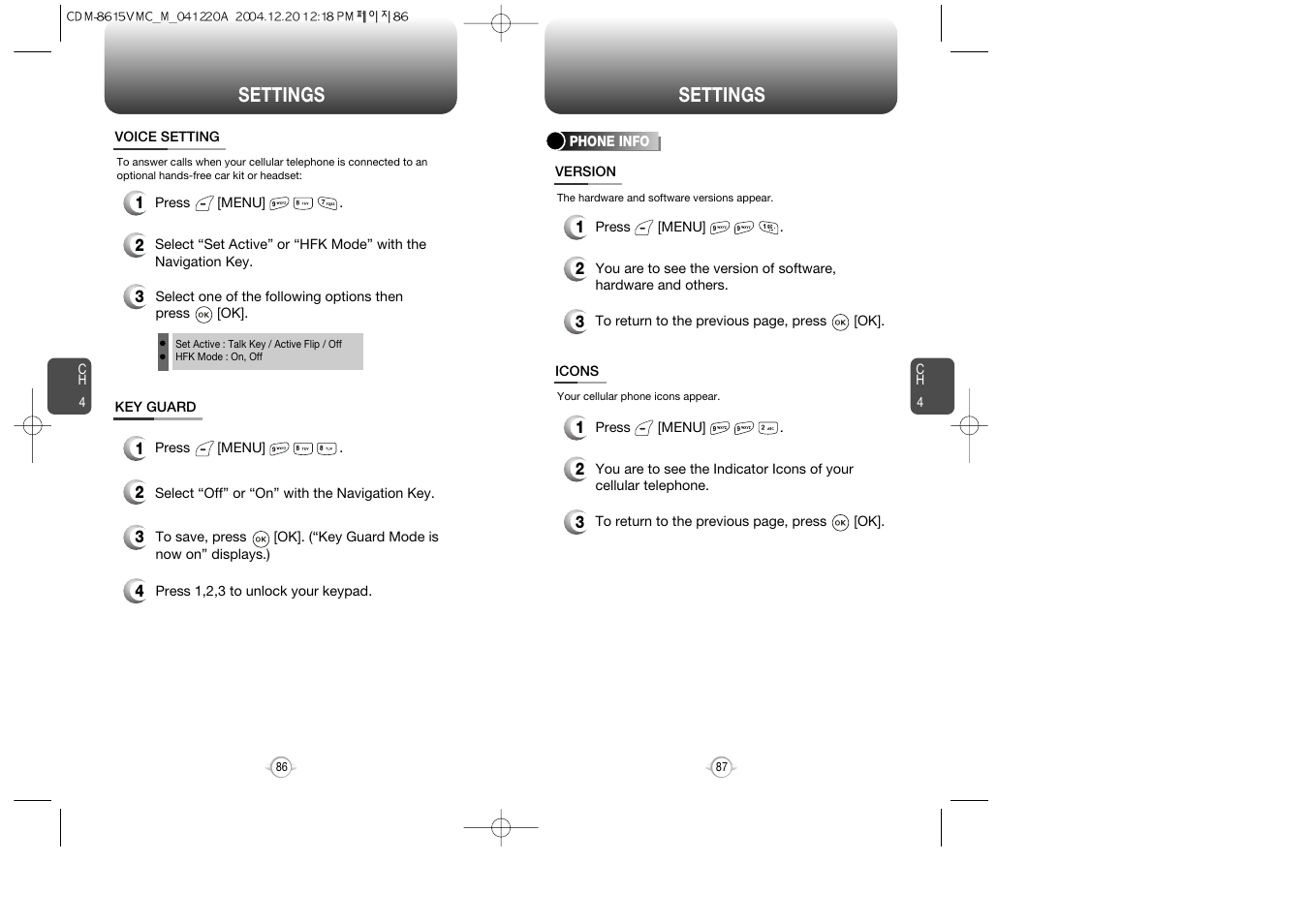 Settings | UTStarcom CDM-8615 User Manual | Page 45 / 66