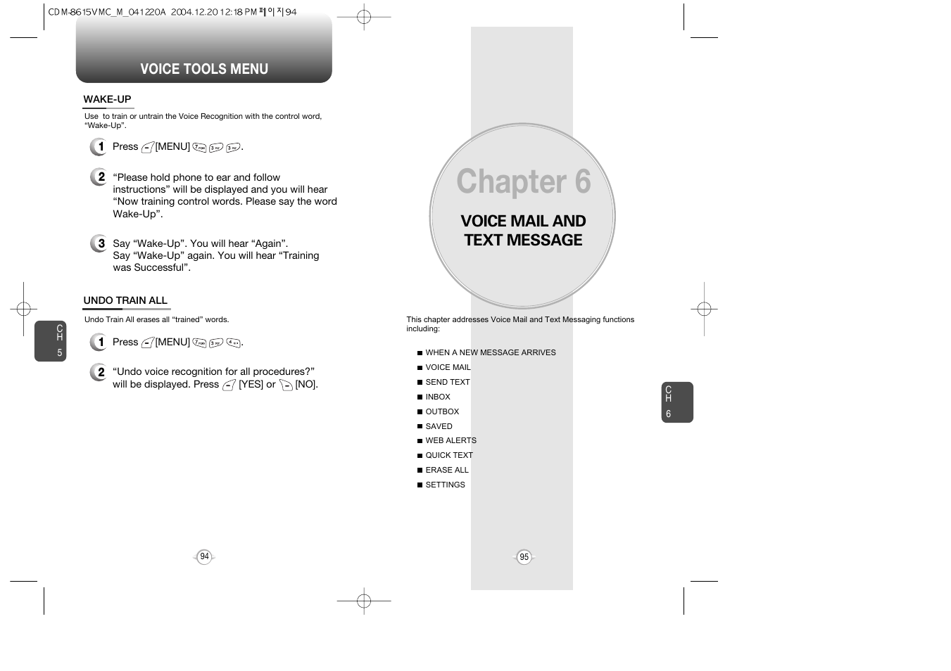 Chapter 6, Voice mail and text message, Voice tools menu | UTStarcom CDM-8615 User Manual | Page 49 / 66