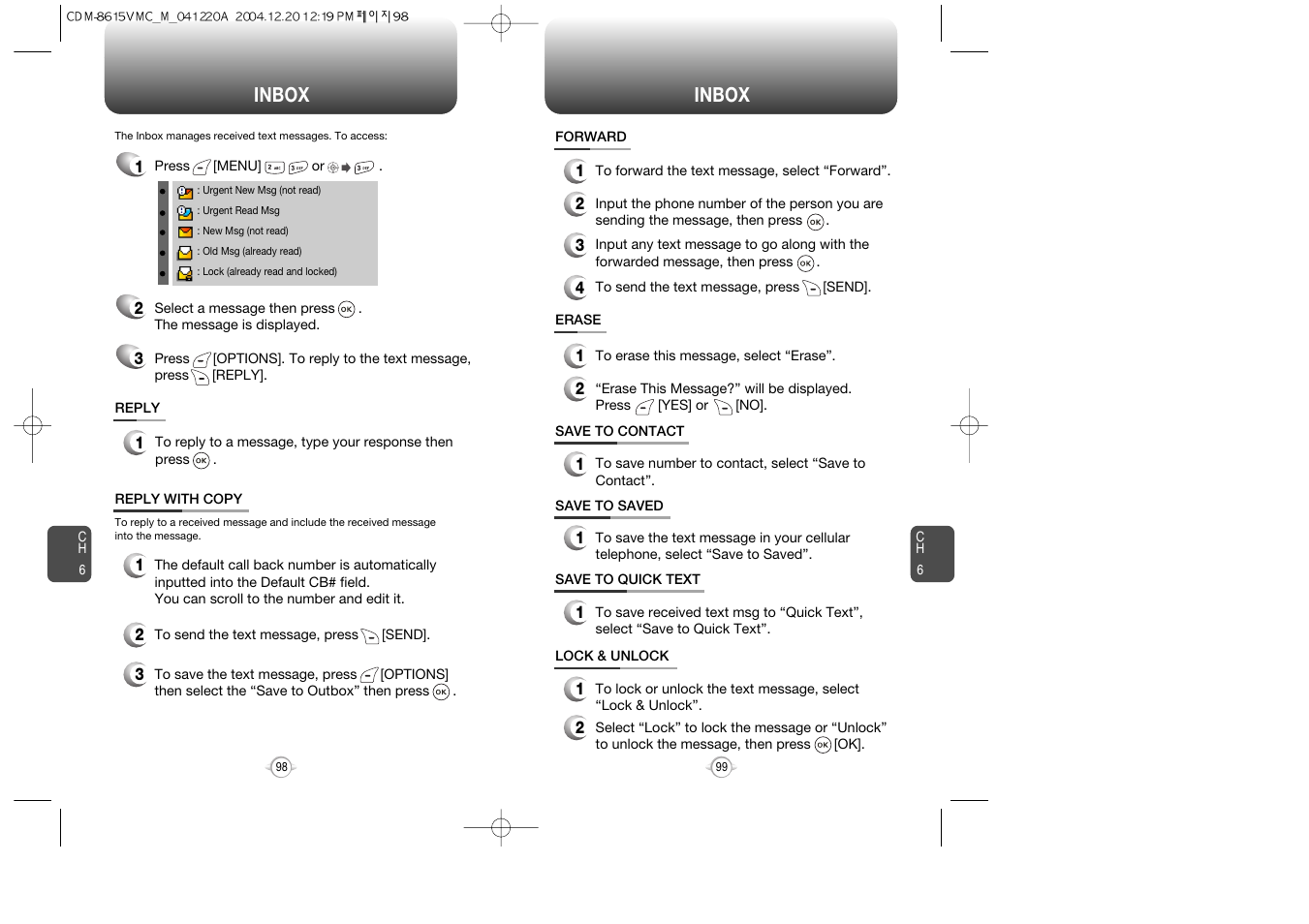 Inbox | UTStarcom CDM-8615 User Manual | Page 51 / 66