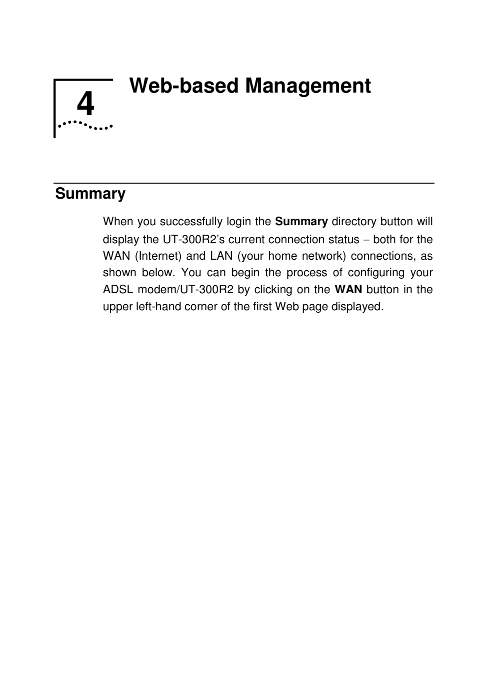 4web-based management | UTStarcom UT-300R2 User Manual | Page 19 / 85