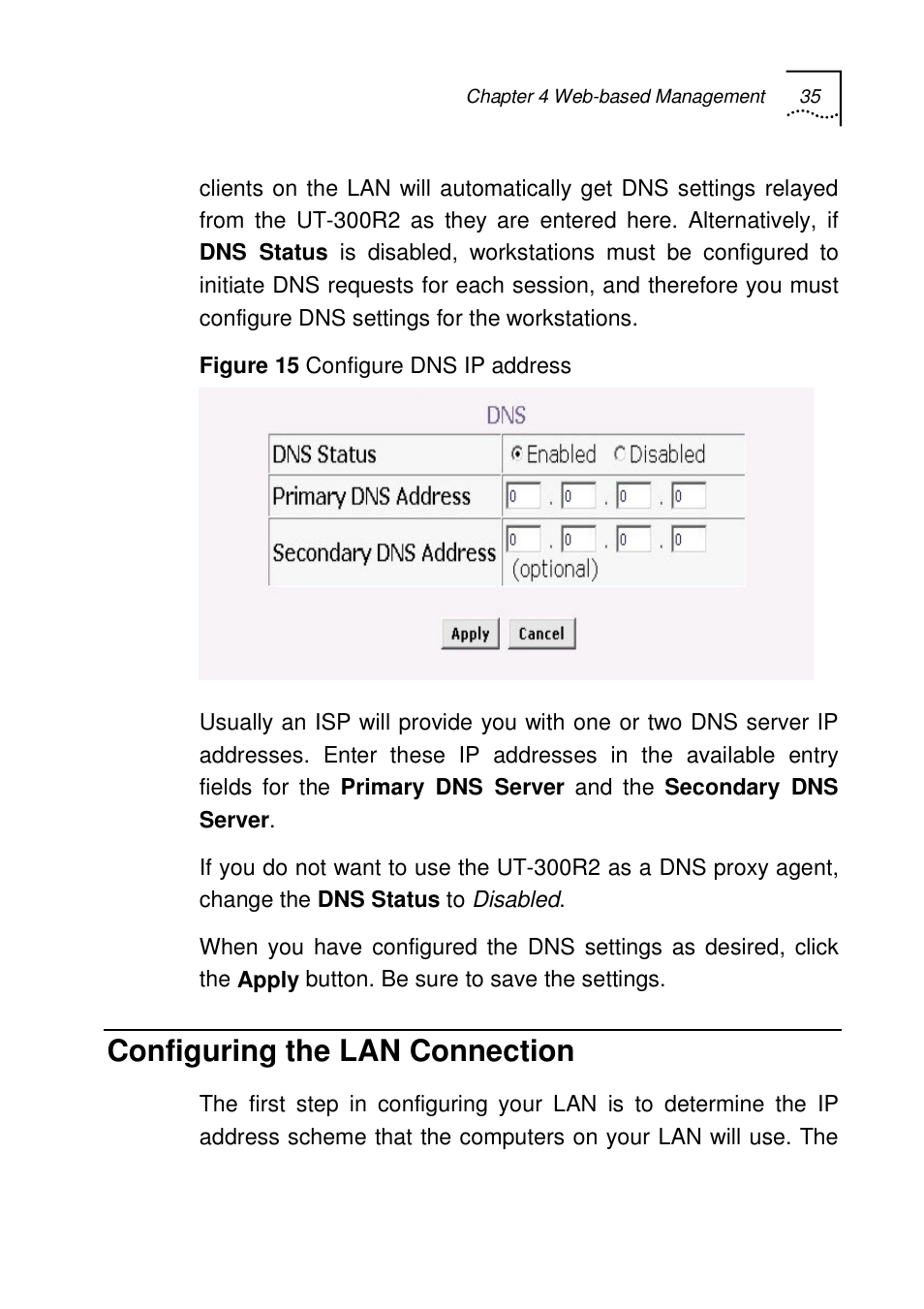 Configuring the lan connection | UTStarcom UT-300R2 User Manual | Page 37 / 85