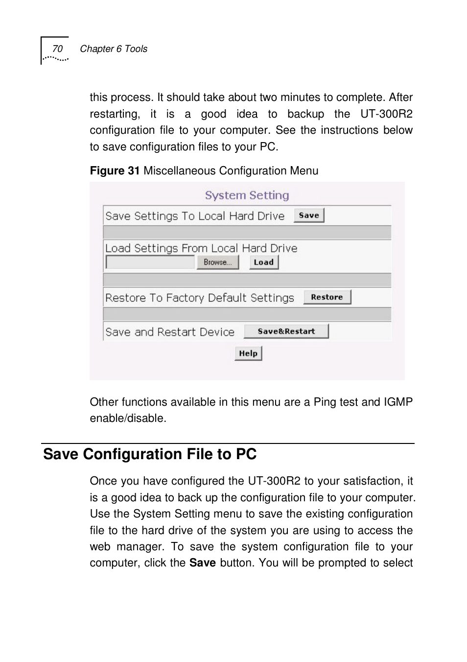 Save configuration file to pc | UTStarcom UT-300R2 User Manual | Page 72 / 85