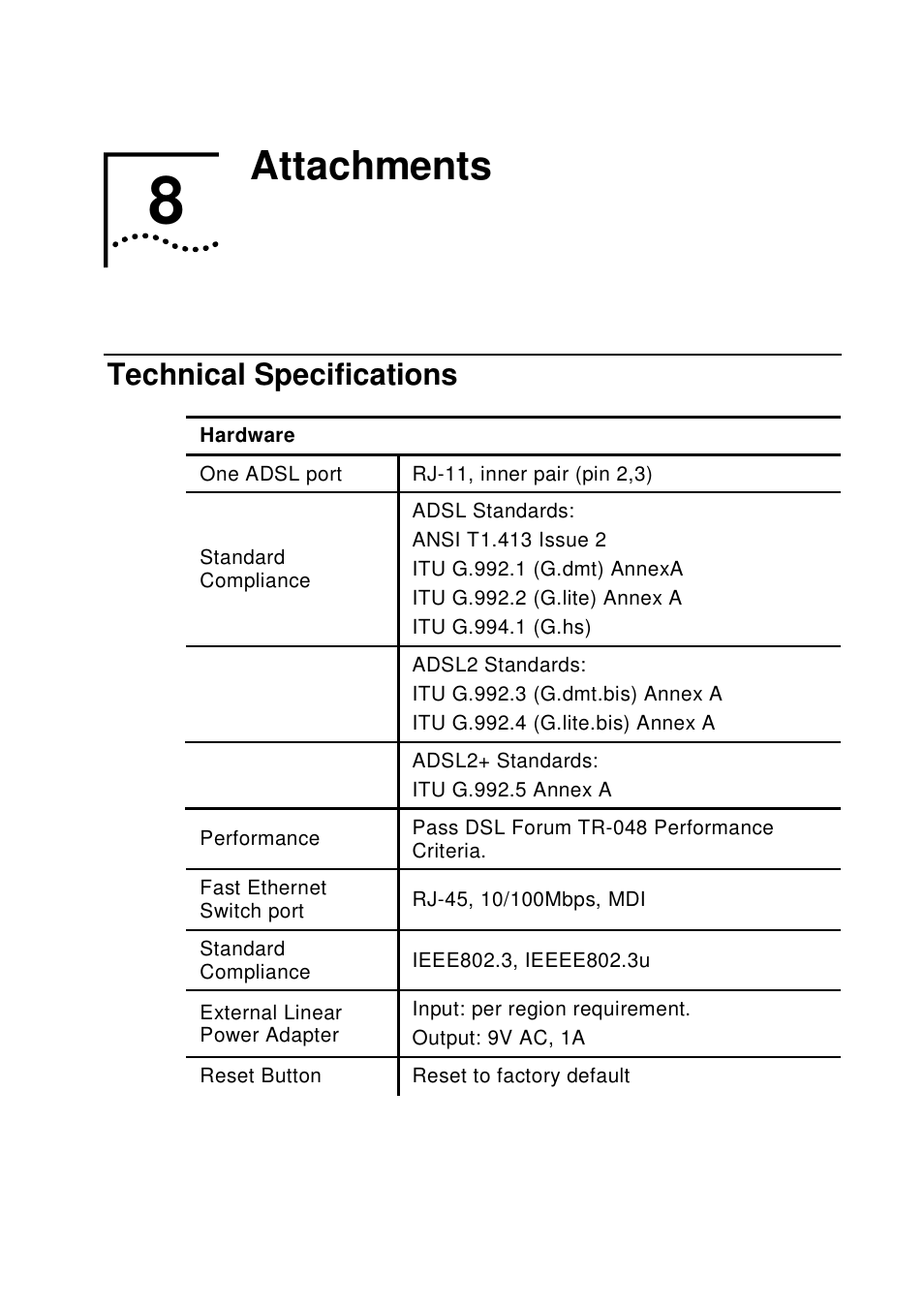 8attachments, Technical specifications | UTStarcom UT-300R2 User Manual | Page 79 / 85